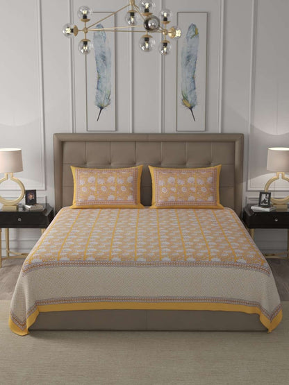 100% Pure Cotton Traditional Printed Bedsheet for Double Bed King Size Bedsheet with 2 Pillow Covers