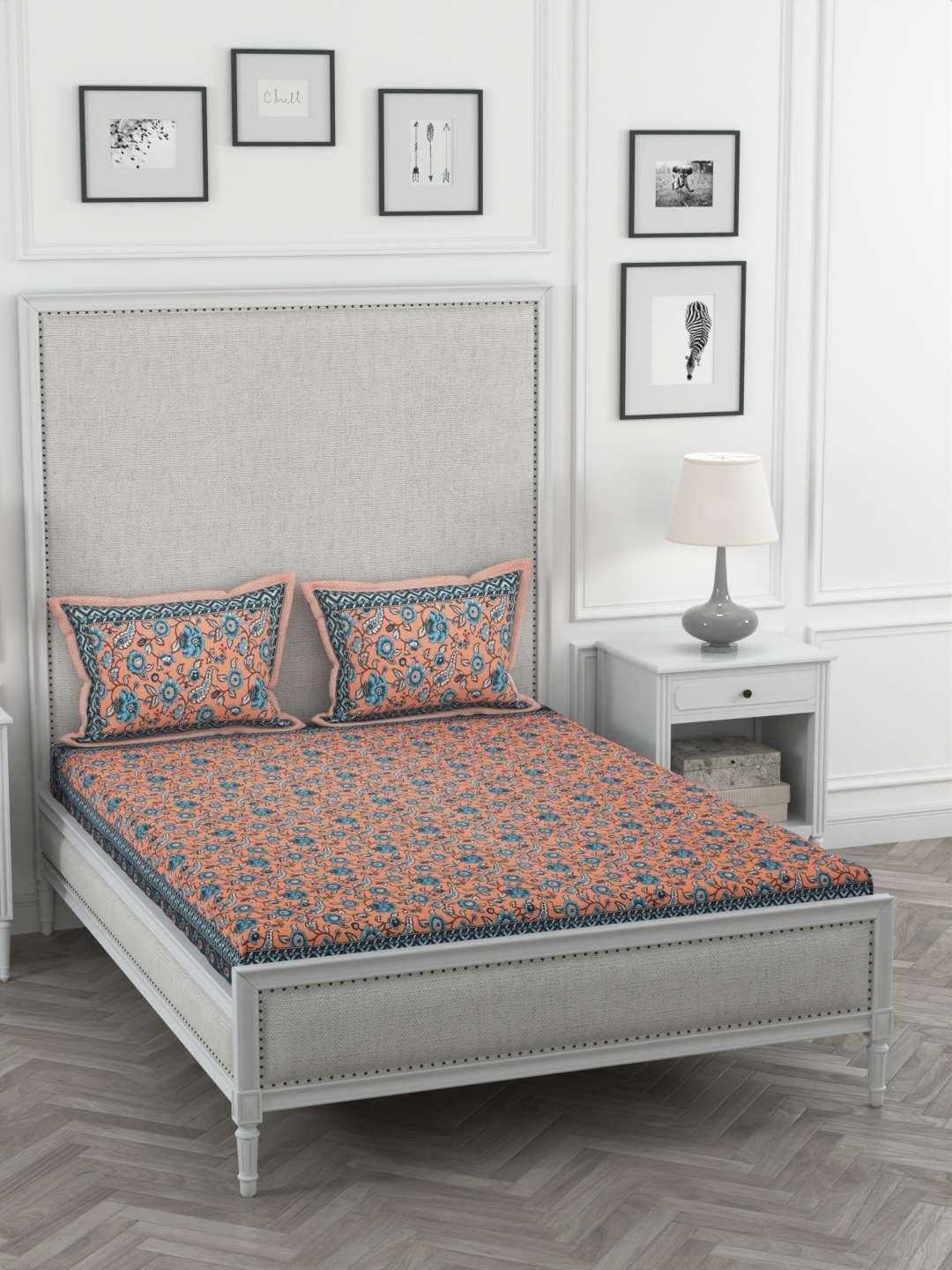 100% Pure Cotton Traditional Printed Bedsheet for Double Bed King Size Bedsheet with 2 Pillow Covers