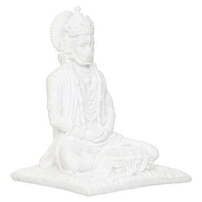 White Marble Lord Hanuman Sitting Statue with gada & Reading Book Decorative Showpiece