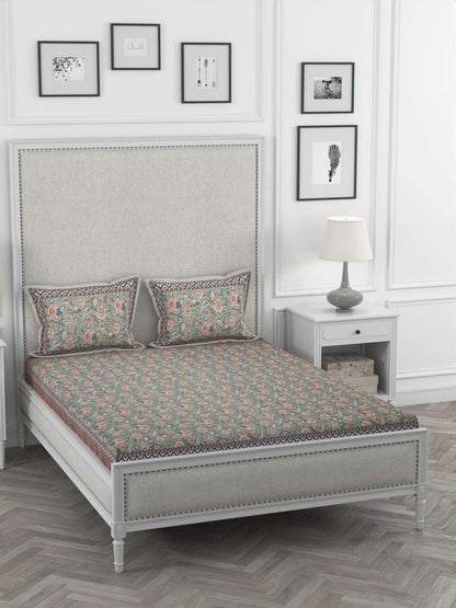 100% Pure Cotton Traditional Printed Bedsheet for Double Bed King Size Bedsheet with 2 Pillow Covers