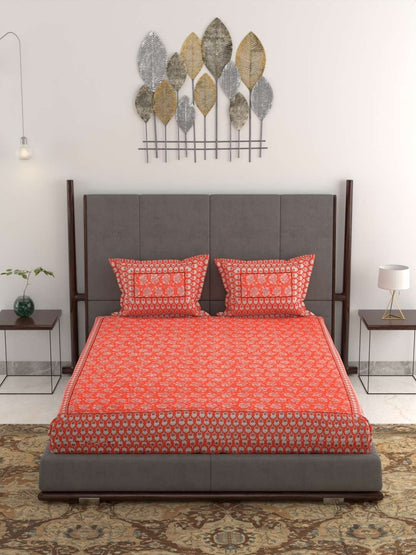 100% Pure Cotton Traditional Printed Bedsheet for Double Bed King Size Bedsheet with 2 Pillow Covers