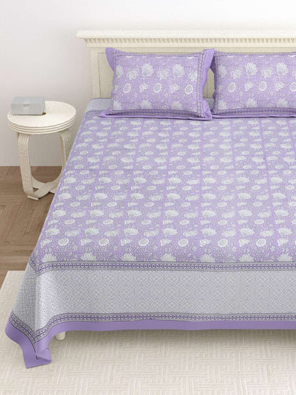 100% Pure Cotton Traditional Printed Bedsheet for Double Bed King Size Bedsheet with 2 Pillow Covers