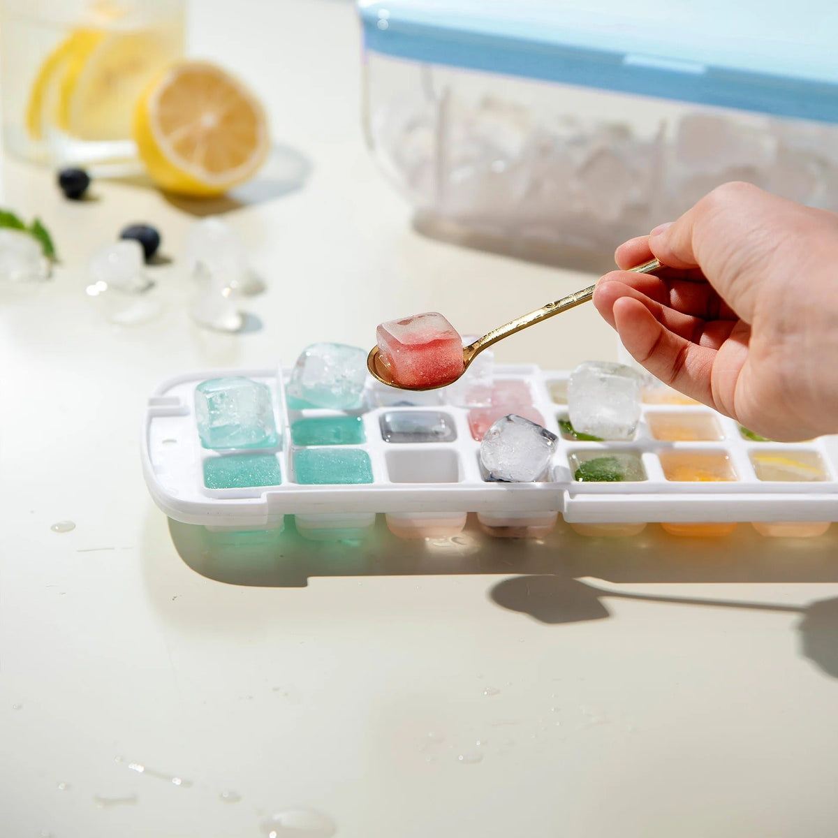 UMAI Ice Cube Trays with Scoop | 24 Compartments | BPA Free | Blue