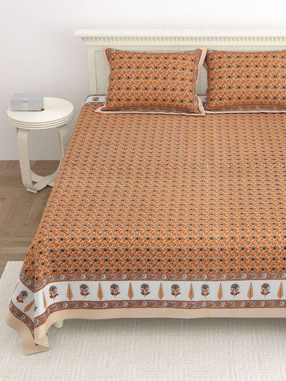 100% Pure Cotton Traditional Printed Bedsheet for Double Bed King Size Bedsheet with 2 Pillow Covers
