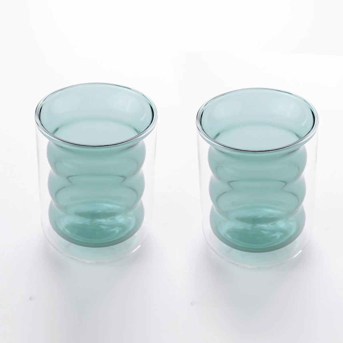 UMAI Double Wall Borosilicate Glass Coffee Mugs Set of 2 (200ml) | Curvy | Green