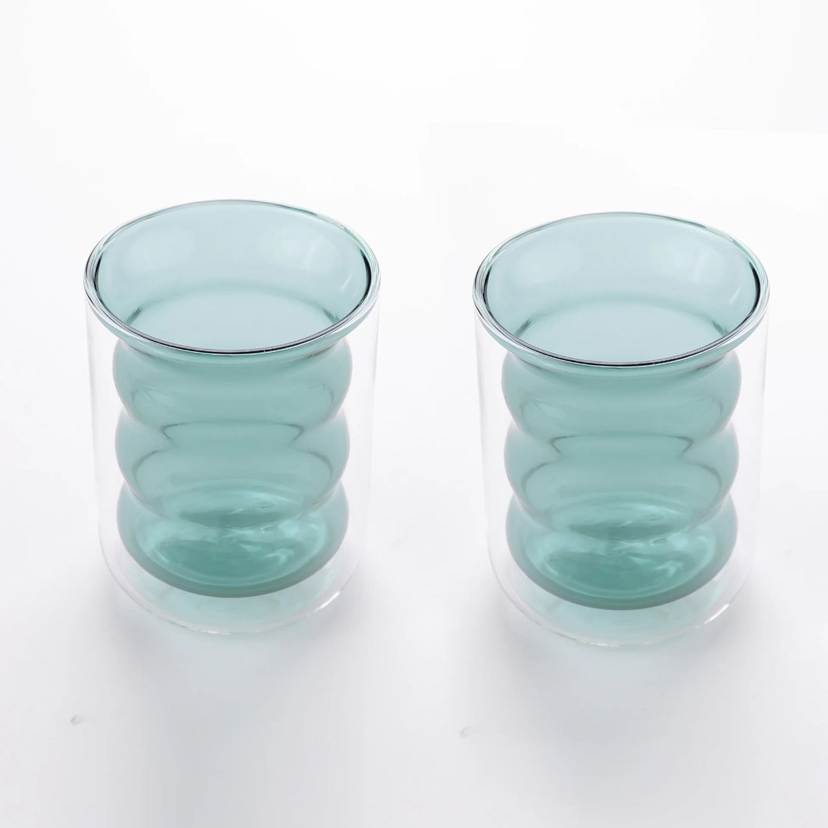 UMAI Double Wall Borosilicate Glass Coffee Mugs Set of 2 (200ml) | Curvy | Green