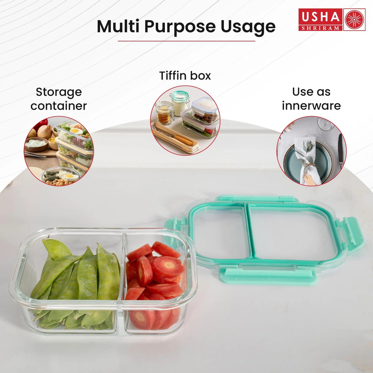Borosilicate Glass Tiffin Box | 1050ml | Wooden Lid | Leak-Proof | Transparent