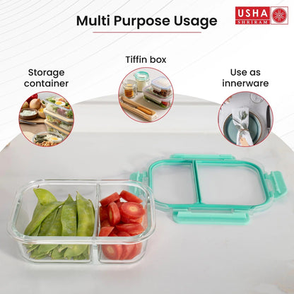 Borosilicate Glass Tiffin Box | 1050ml | Wooden Lid | Leak-Proof | Transparent