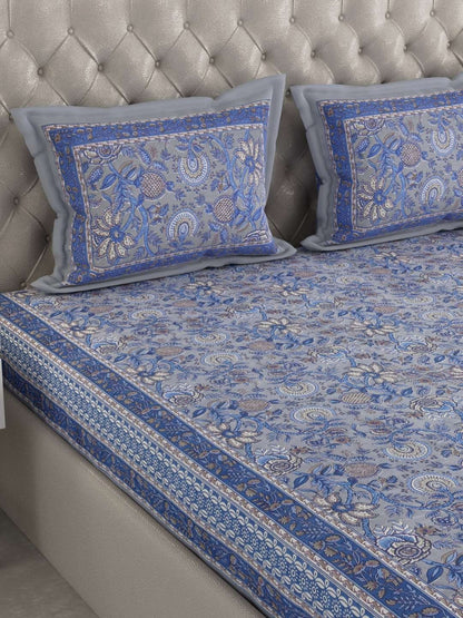 100% Pure Cotton Traditional Printed Bedsheet for Double Bed King Size Bedsheet with 2 Pillow Covers