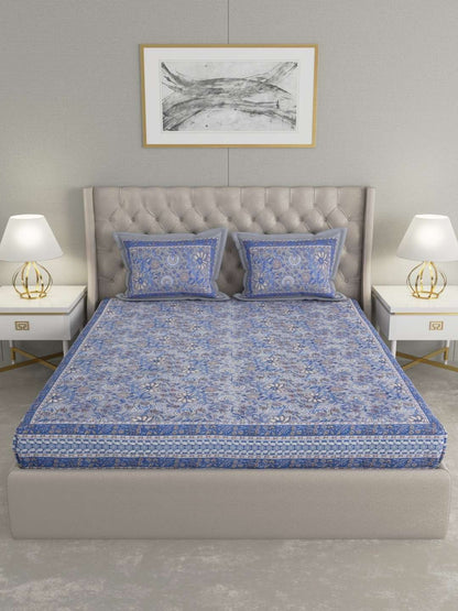 100% Pure Cotton Traditional Printed Bedsheet for Double Bed King Size Bedsheet with 2 Pillow Covers
