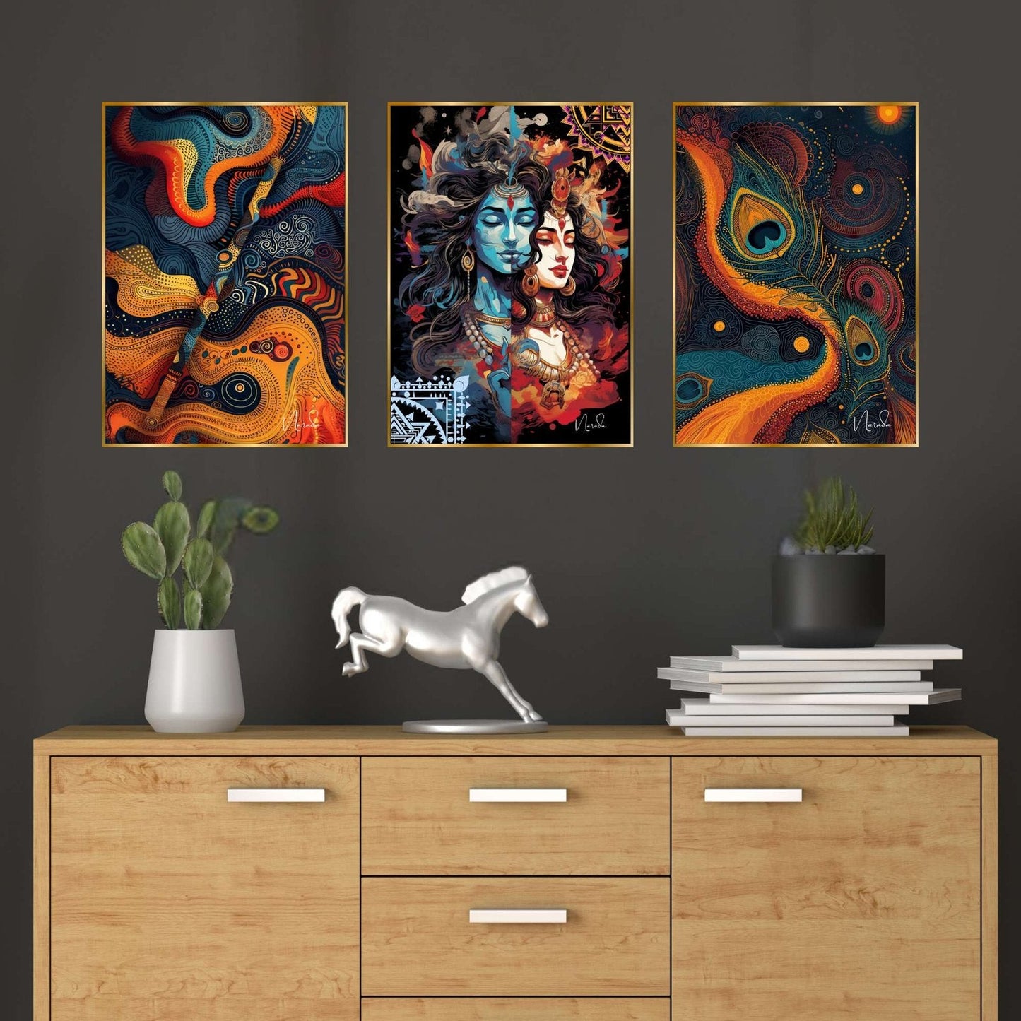Set of Three Wall Paintings for Wall Dacoration Golden Framed Wall Paintings for Living Room & Bedroom Wall Art for Home Decoration & Office Wall Décor (18×12 inch CH-GD3-5)