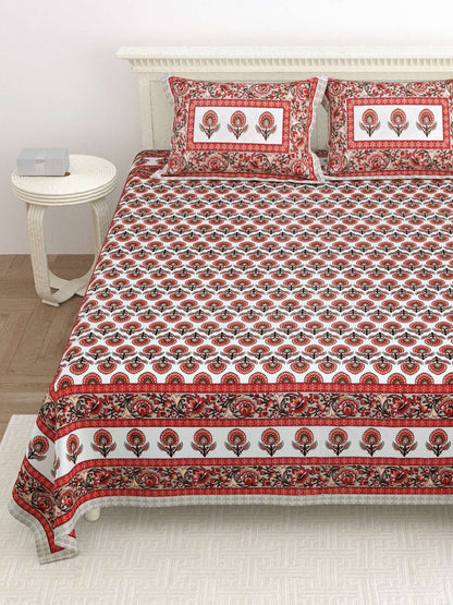 100% Pure Cotton Traditional Printed Bedsheet for Double Bed King Size Bedsheet with 2 Pillow Covers