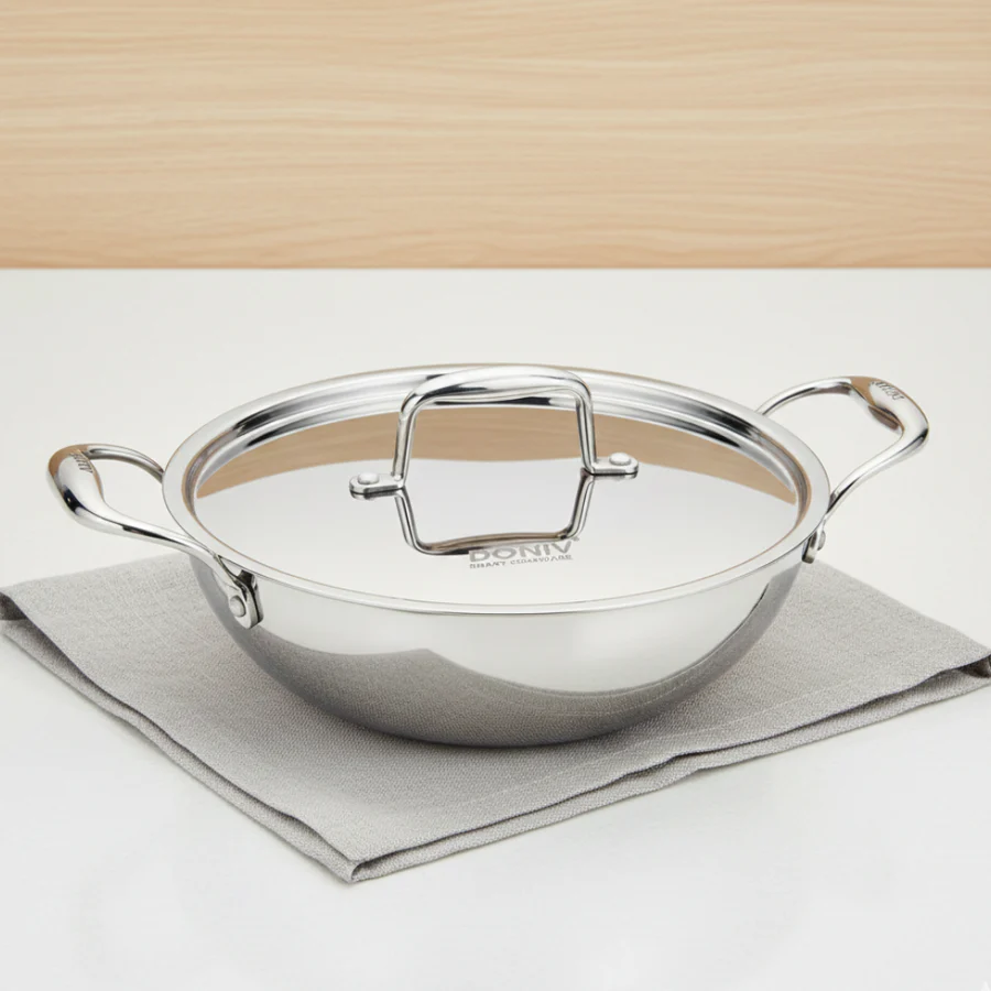 Vinod Doniv Titanium Triply Stainless Steel Kadhai with Steel Lid