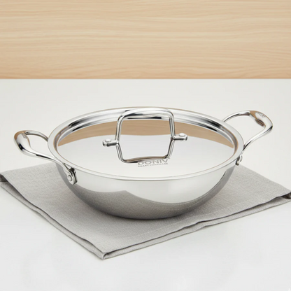 Vinod Doniv Titanium Triply Stainless Steel Kadhai with Steel Lid