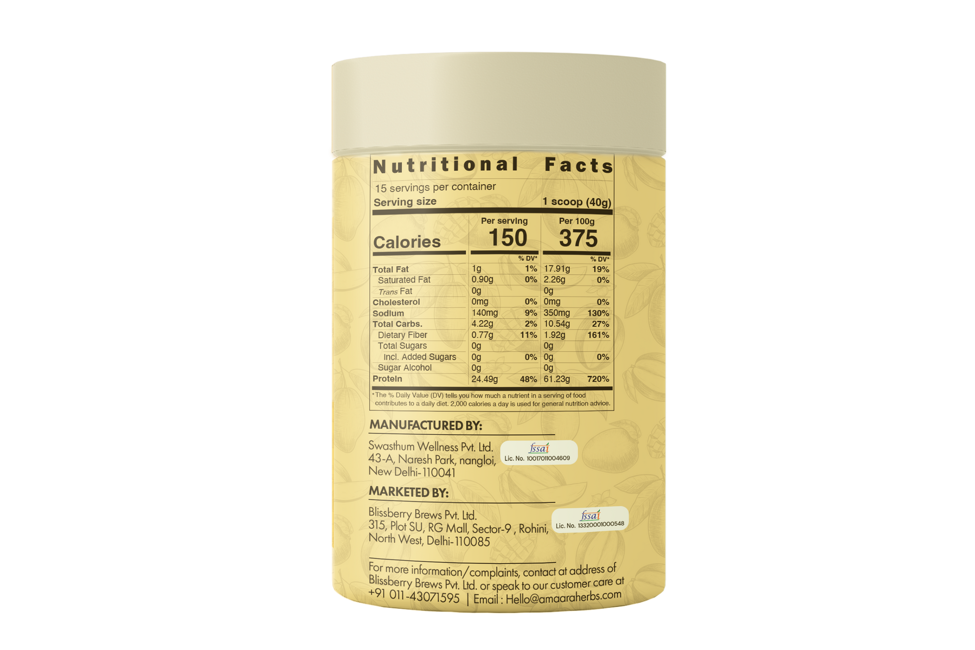 Amaara herbs Herb Based Protein Tropical Mango - 600 gms