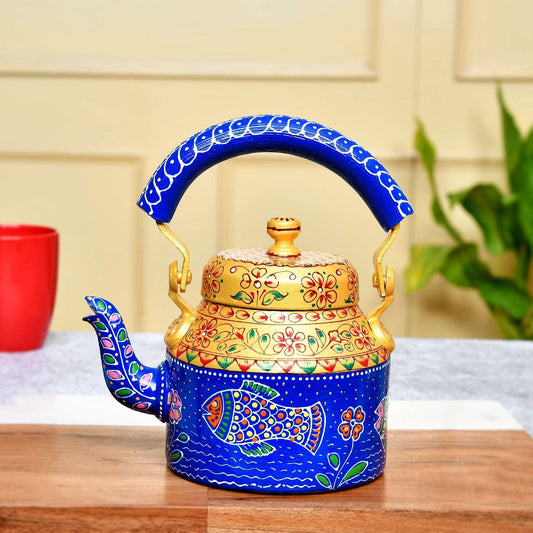 Aluminium Hand-Painted Artisan Hand-Painted Fish Motif Kettle - 750 ml