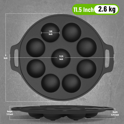 Esspy 9 Pit Pre-Seasoned Cast Iron Paniyaram Pan | Non-stick | Induction Friendly | Appe/Paddu Pan | 100% Pure & Toxin-Free | Gunta Ponganalu/Paddu | Cast Iron Cookware