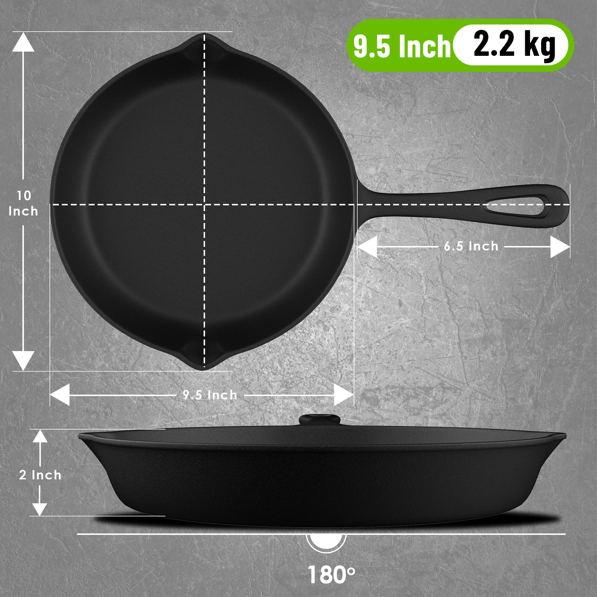 Esspy 9.5 inch Cast Iron Frying Pan/Skillet With Silicon Handle Cover | Pre-Seasoned, Induction Friendly | Non-Stick Pan | 100% Pure Cast Iron, Toxin-Free & Chemical-Free | Black