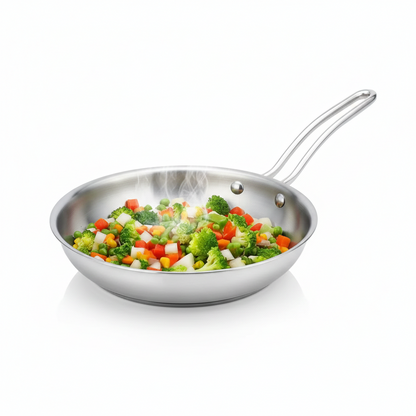 Esspy Tri-ply Stainless Steel Frying Pan | Omelets Pan Non Stick | Gas & Induction Compatible | Riveted Handle | Food Safe & PFOA Free | Scratch Resistant