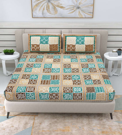 100% Pure Cotton Traditional Printed Bedsheet for Double Bed King Size Bedsheet with 2 Pillow Covers