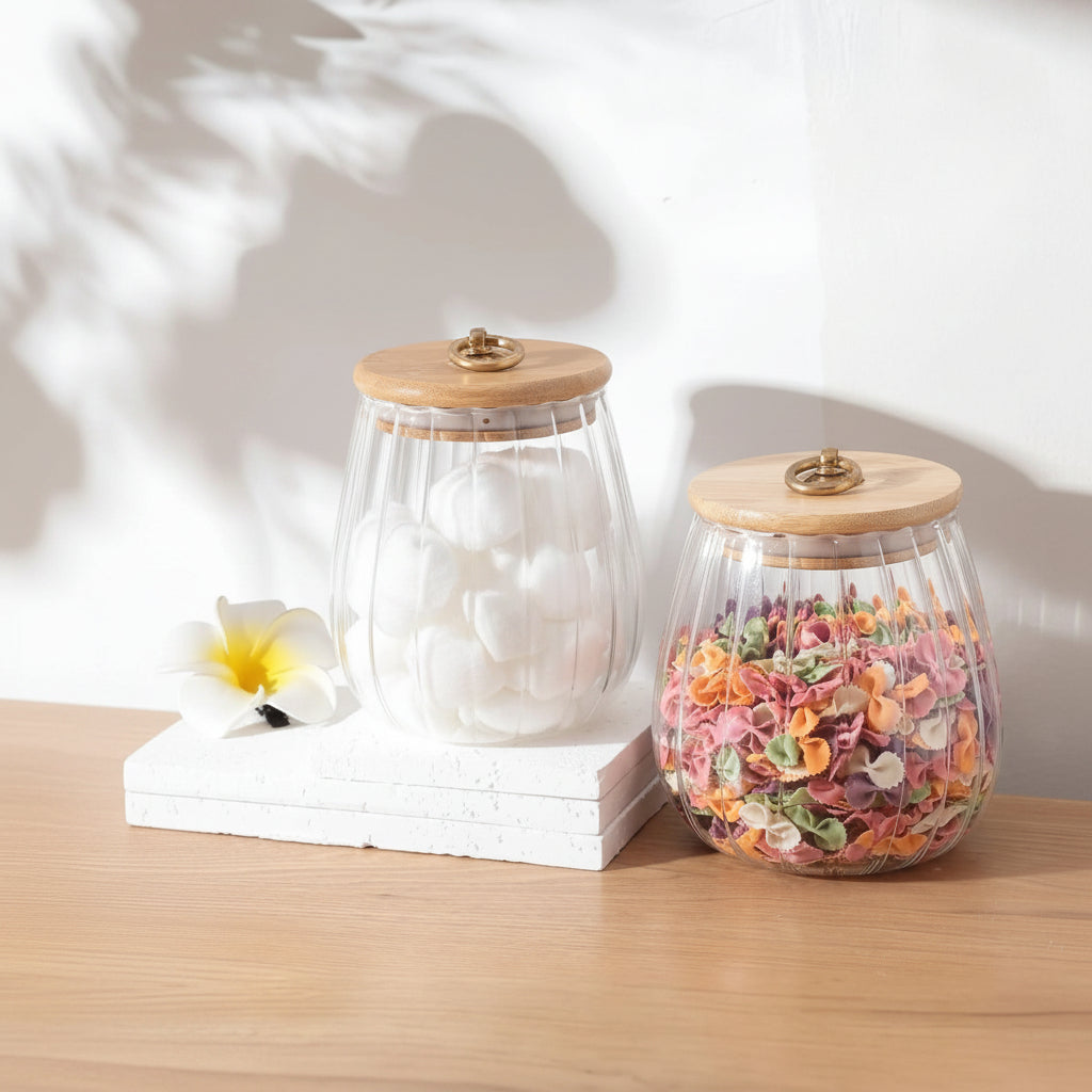 UMAI Borosilicate Glass Jar with Bamboo Lid | Set of 2 | 680ml & 830ml | Airtight