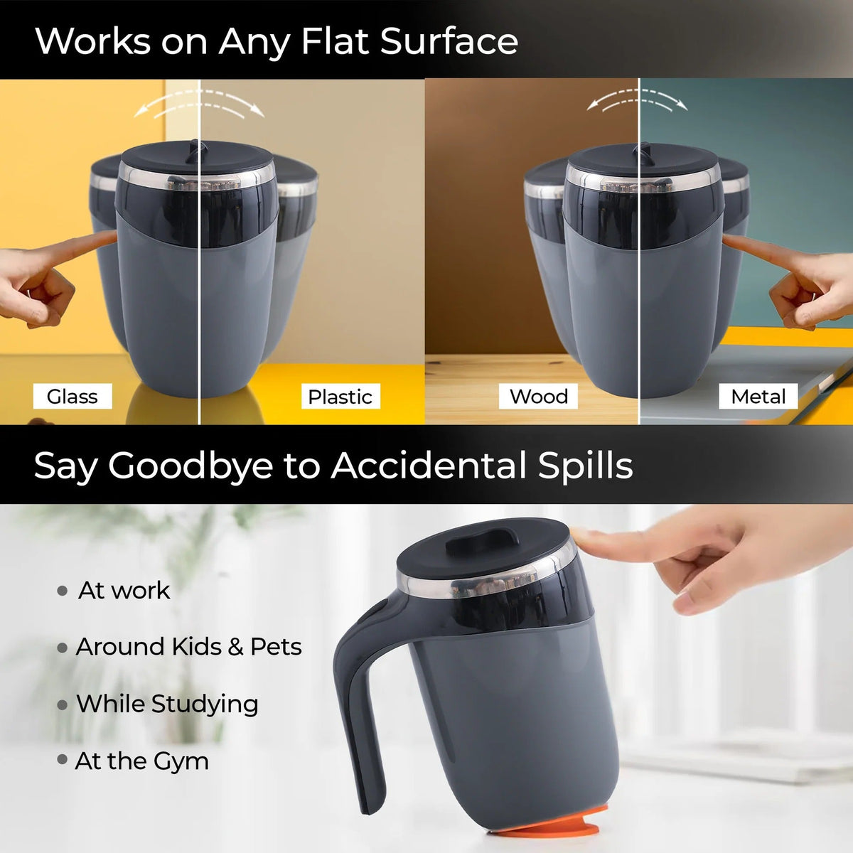 UMAI Anti-Fall Coffee Travel Mug with Suction Bottom | 500ml | Stainless Steel | Black