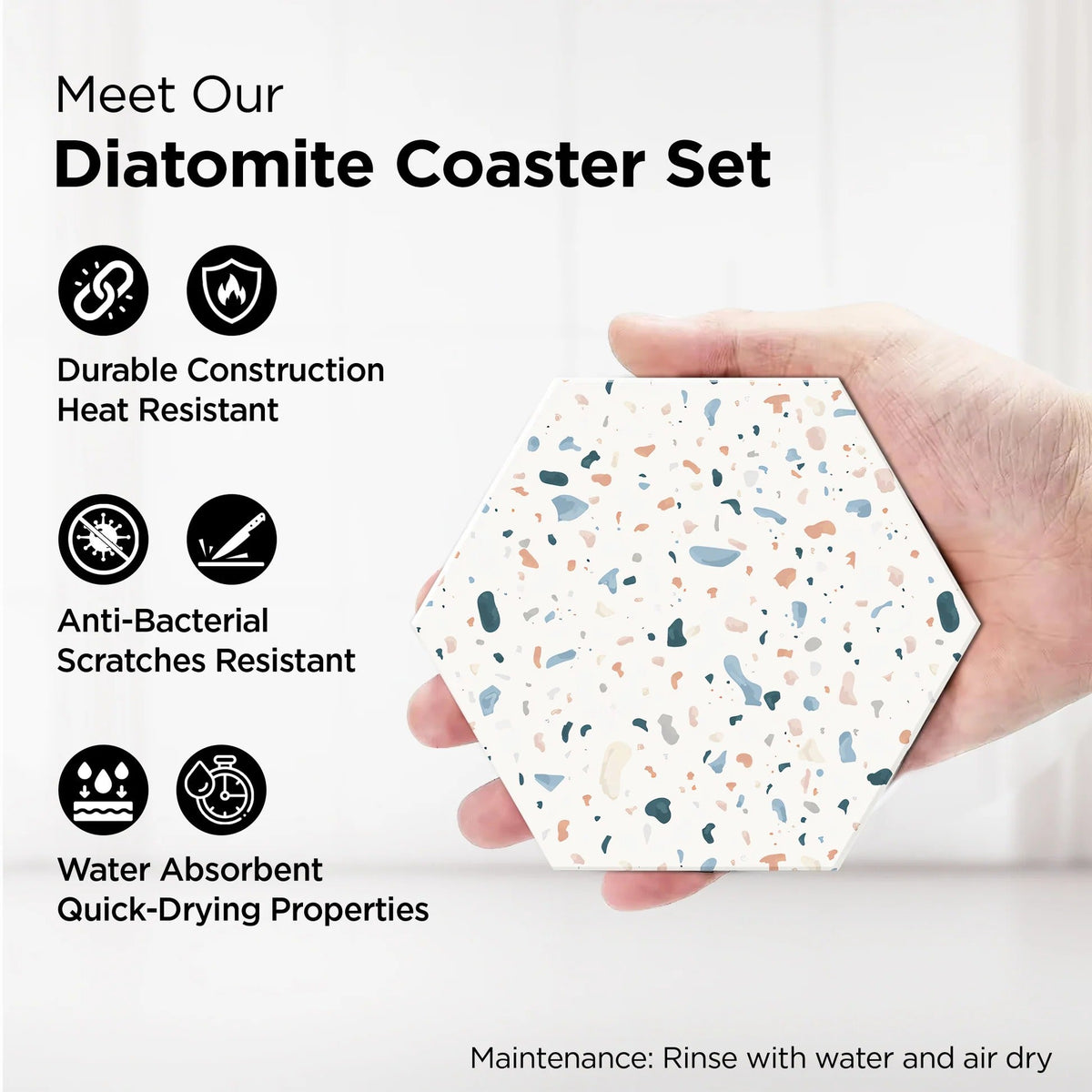 UMAI Diatomite Tea Coaster Set of 6 10cm 8mm Thick Beige Non Slip Mat Housewarming Gift