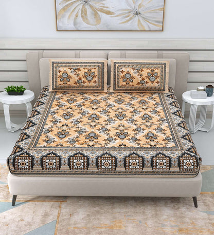 100% Pure Cotton Traditional Printed Bedsheet for Double Bed King Size Bedsheet with 2 Pillow Covers