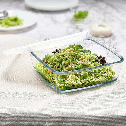 Borosil Square Glass Baking Dish With Lid | 1.6 L | Microwave Safe & Oven Safe | Transparent