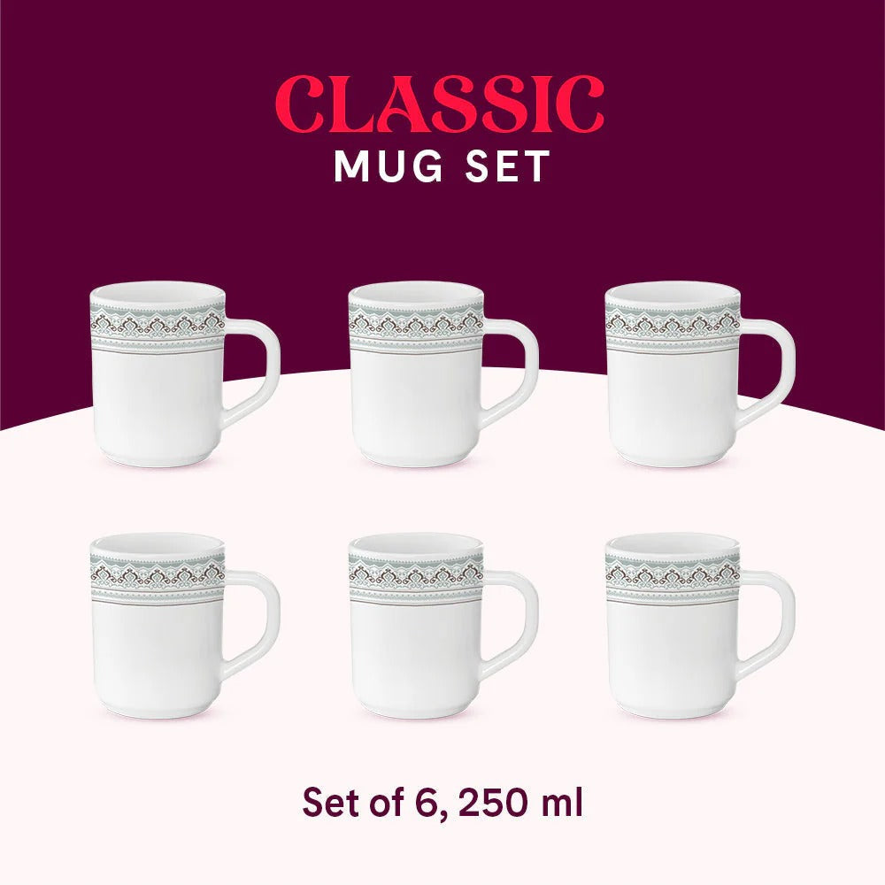 Borosil Larah Opalware Classic Mug Set