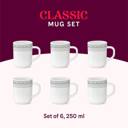 Borosil Larah Opalware Classic Mug Set