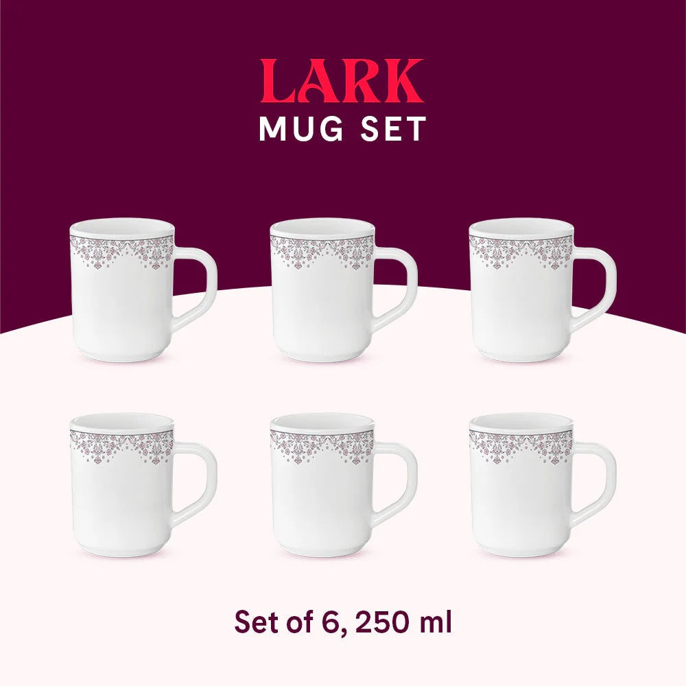 Borosil Larah Opalware  Lark Mug Set of 6