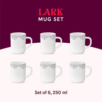 Borosil Larah Opalware  Lark Mug Set of 6