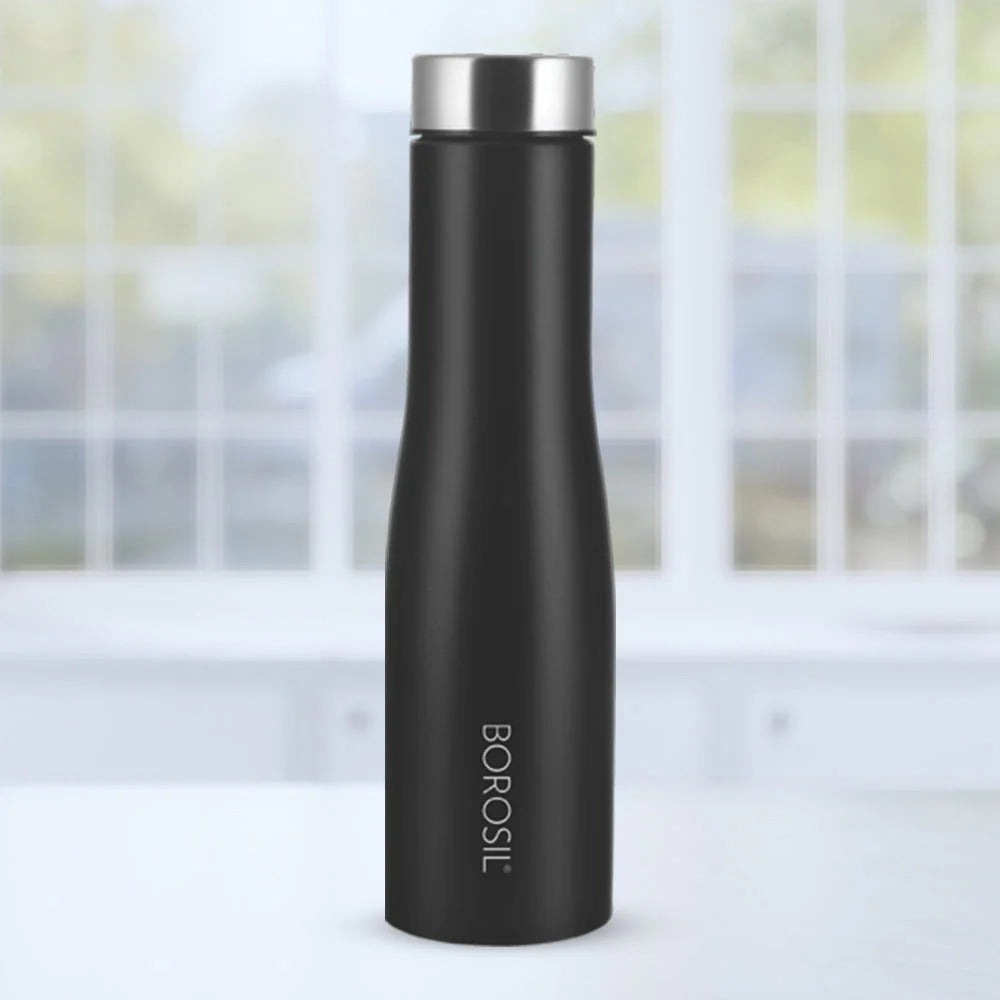 Borosil Swan Stainless Steel Single Wall Bottle Black