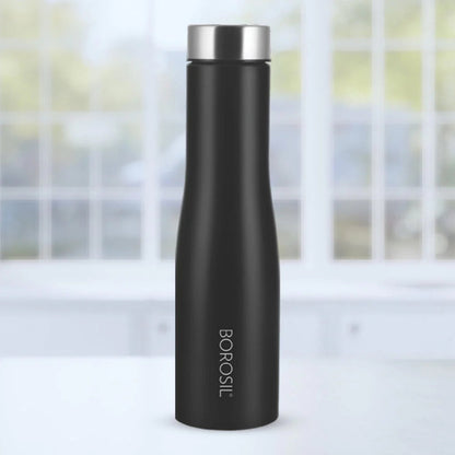 Borosil Swan Stainless Steel Single Wall Bottle Black