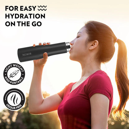 Borosil Swan Stainless Steel Single Wall Bottle Black