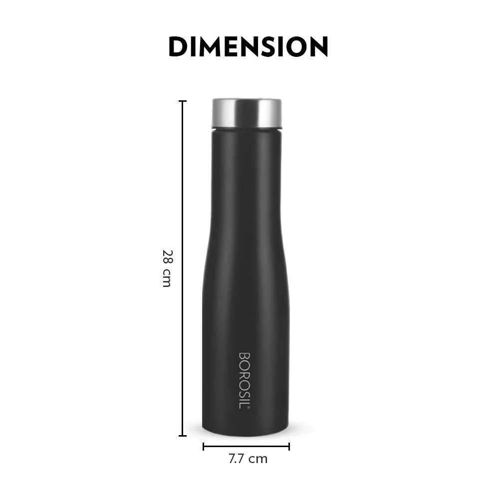 Borosil Swan Stainless Steel Single Wall Bottle Black