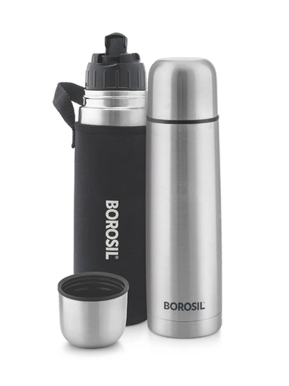 Borosil Hydra Thermo Flask Steel Water Bottle Black 1L