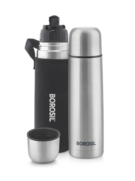 Borosil Hydra Thermo Flask Steel Water Bottle Black 1L