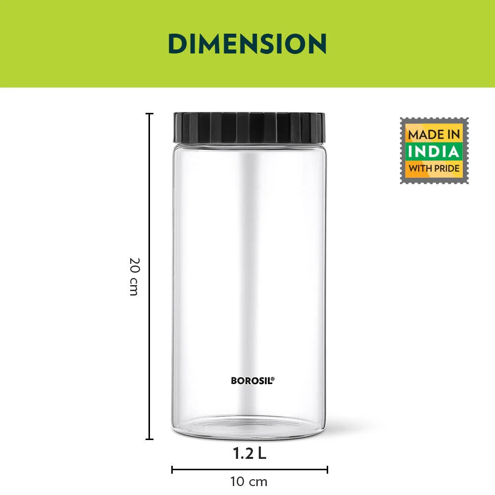 Borosil Endura Airtight Glass Storage Jar 1.2L