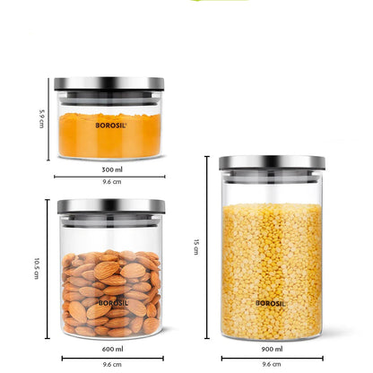 Borosil Classic Airtight Glass Storage Jar Set of 3