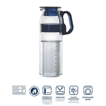 Borosil Marina Juice Water Glass Jug with Handle 1.3L