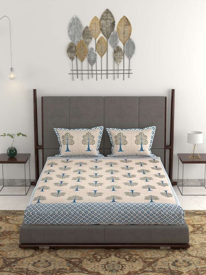 100% Pure Cotton Traditional Printed Bedsheet for Double Bed King Size Bedsheet with 2 Pillow Covers
