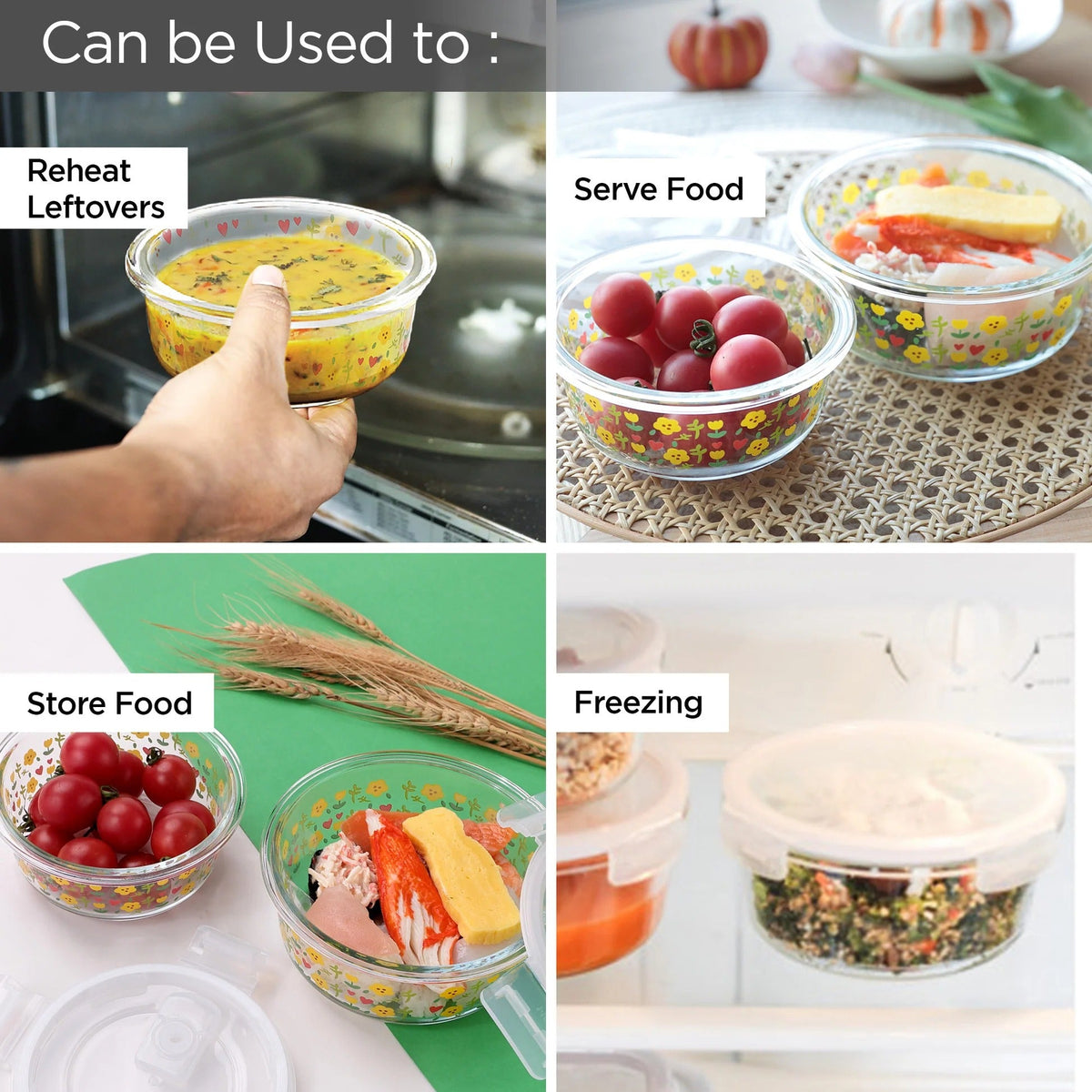 UMAI Pack of 2 Borosilicate Kitchen Containers | 370ml & 635ml | Airvent PP Lid | Airtight