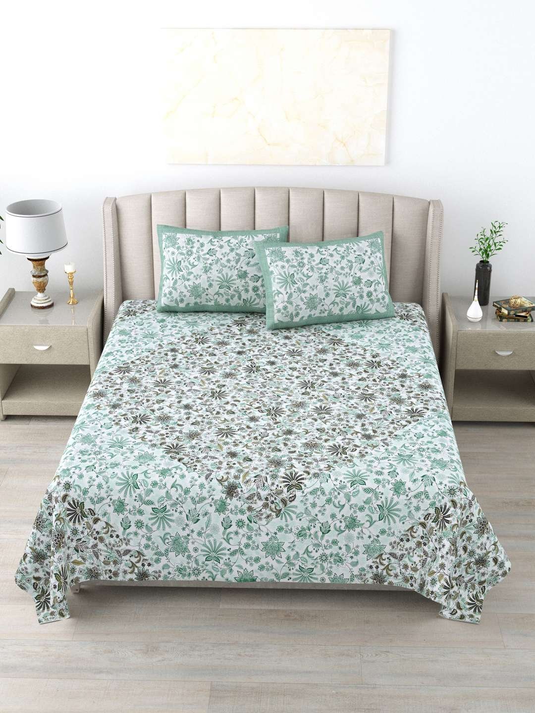100% Pure Cotton Traditional Printed Bedsheet for Double Bed King Size Bedsheet with 2 Pillow Covers