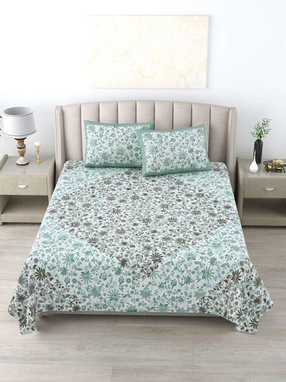 100% Pure Cotton Traditional Printed Bedsheet for Double Bed King Size Bedsheet with 2 Pillow Covers