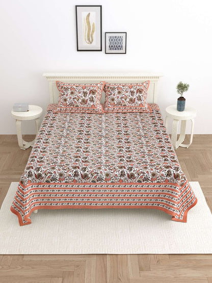 100% Pure Cotton Traditional Printed Bedsheet for Double Bed King Size Bedsheet with 2 Pillow Covers