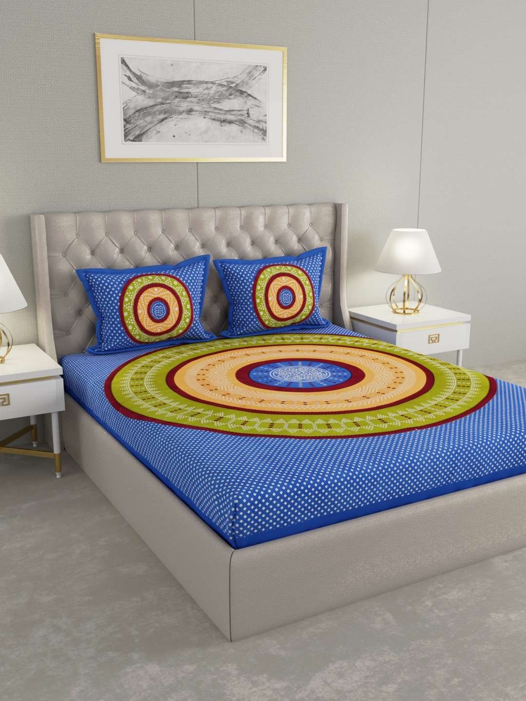 100% Pure Cotton Traditional Printed Bedsheet for Double Bed King Size Bedsheet with 2 Pillow Covers