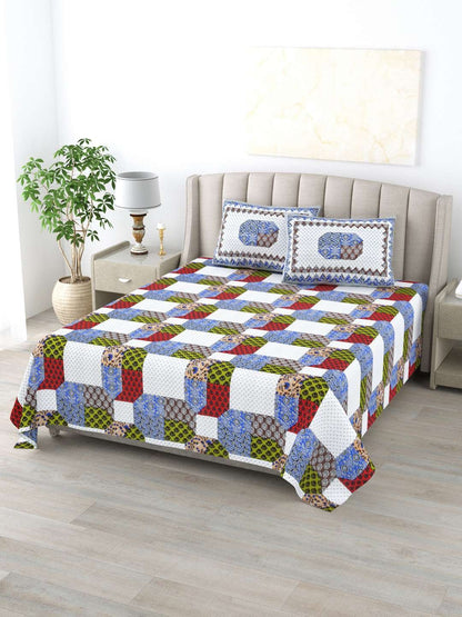 100% Pure Cotton Traditional Printed Bedsheet for Double Bed King Size Bedsheet with 2 Pillow Covers