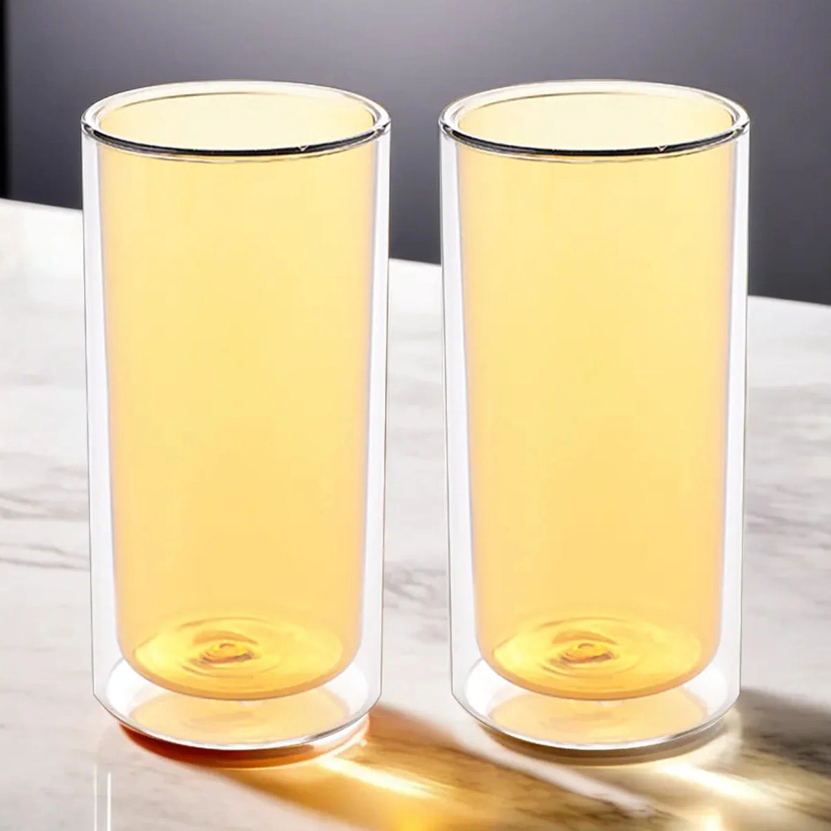 UMAI Pack of 2: Double Wall Borosilicate Glass Coffee Mugs | 250ml | Yellow